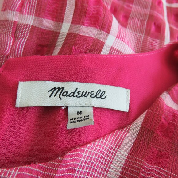 MADEWELL Plaid Puff Sleeve Top in Azalea Plaid Boho Preppy - Size M - Picture 13 of 14